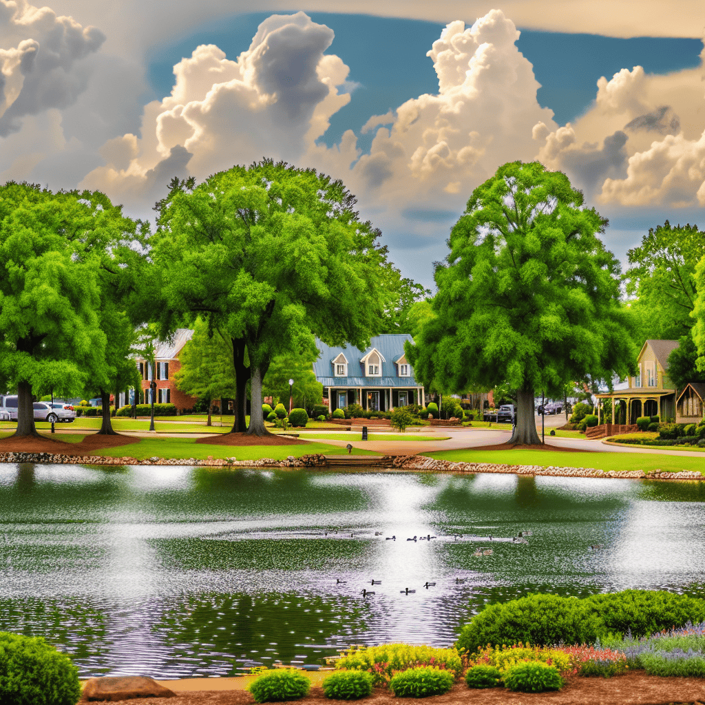 Lake Village Memphis TN 814 9c849652bcb3skt2025 06 25T093A483A20Zske2025 06 26T093A483A20Zsksbskv2024 08 Scenic view of a neighborhood with large green trees and a pond in Memphis TN.